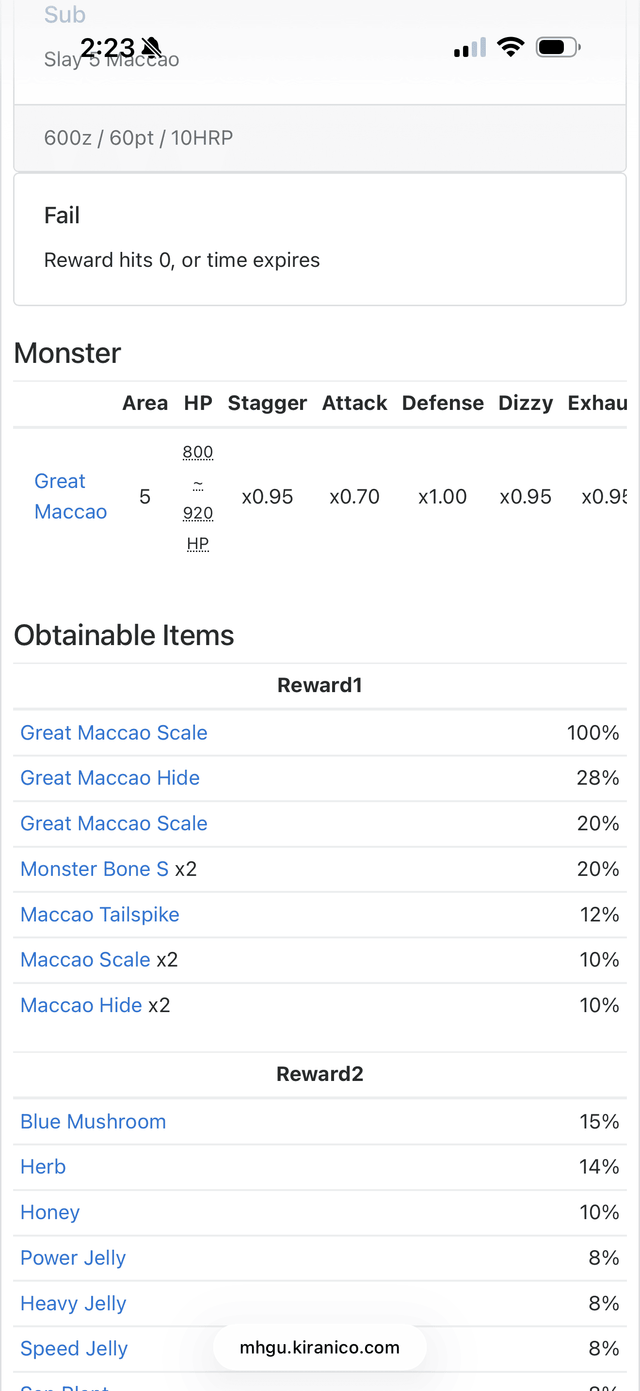 Kiranico quest detail on mobile