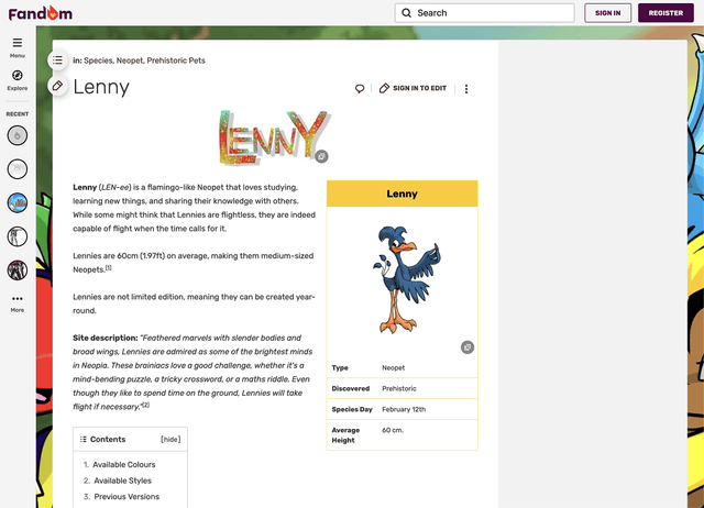 A single page from A Neopets Fandom Wiki.