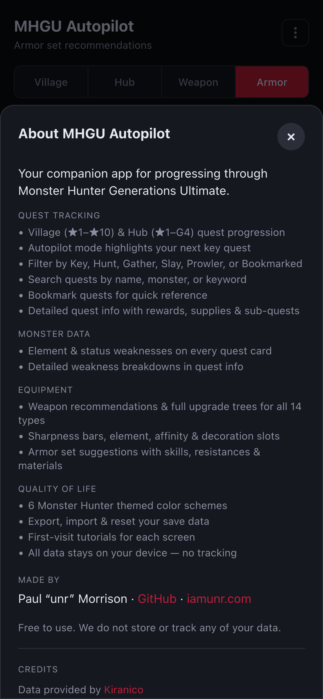 About the app screen, credits to resources.