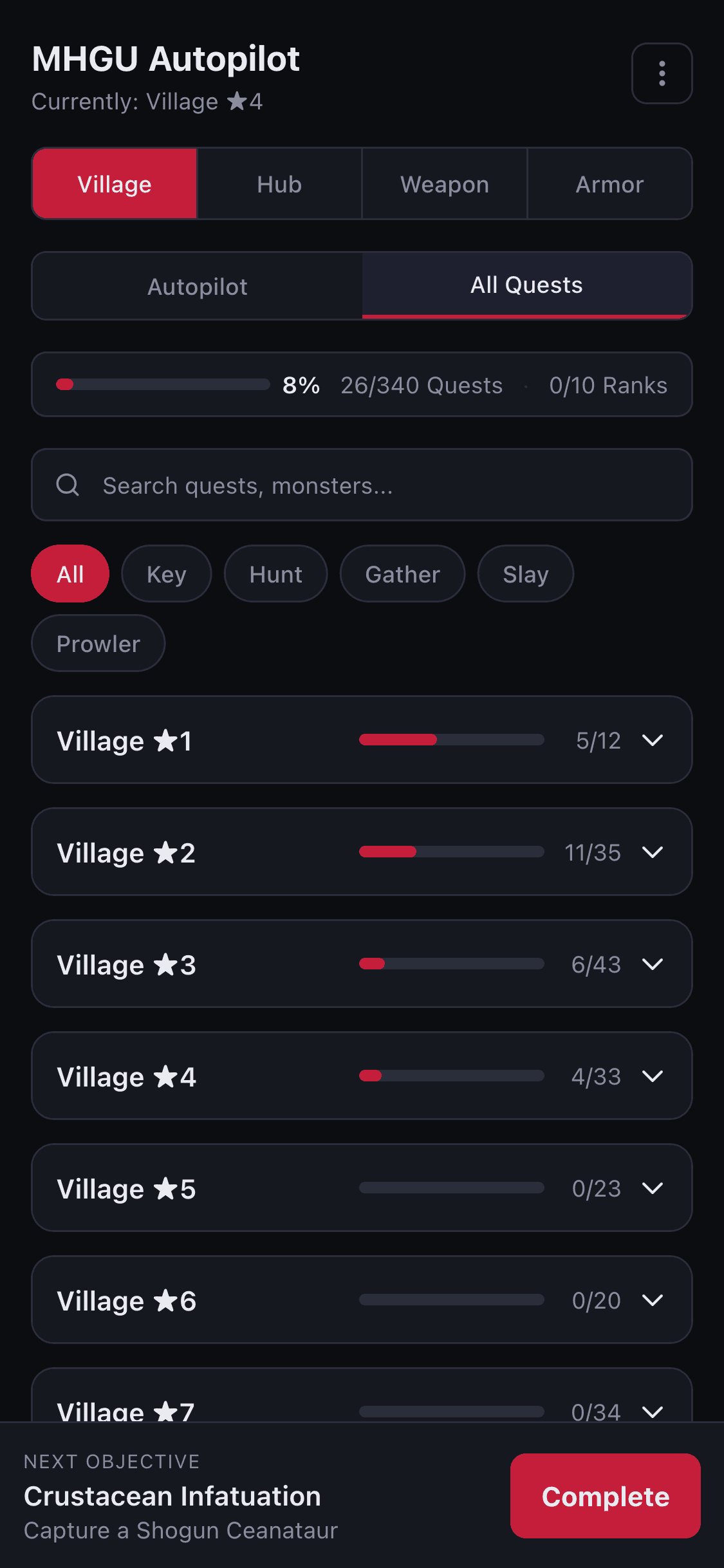 Browse all quests neatly