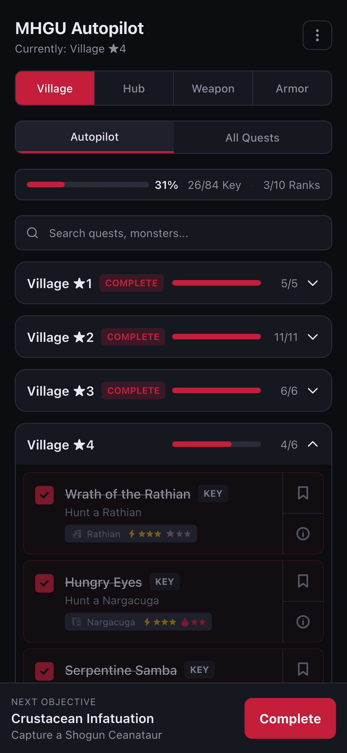 Improved Autopilot Key Quests for Village