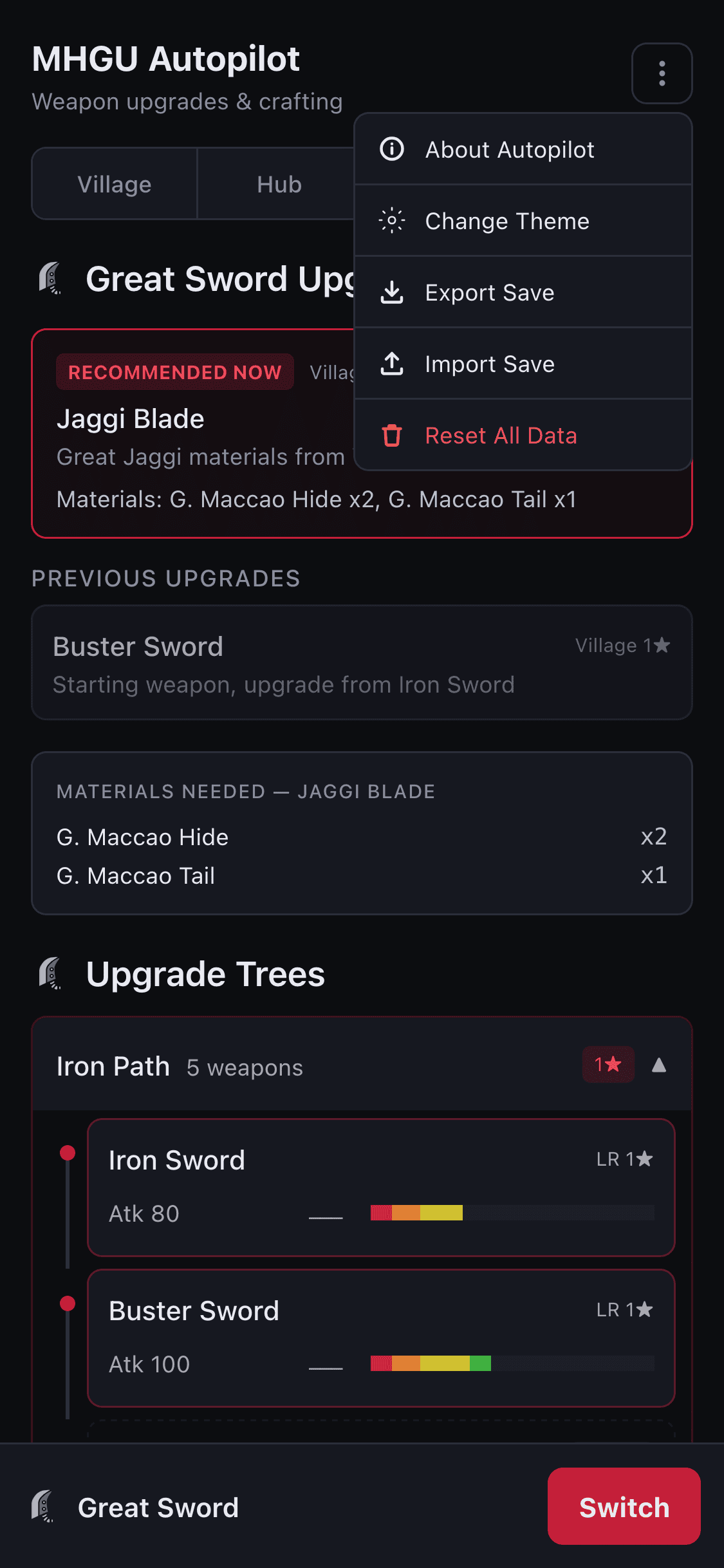 Reset button replaced with menu